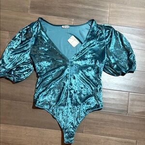 Free People Intimates Don’t You Wish Velvet Bodysuit in Deep Teal SZ Medium